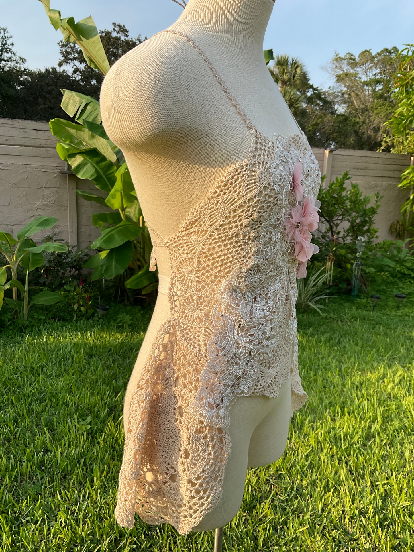 Elegant Lace Crochet Backless Top | Bohemian Contemporary Coquette Cottagecore
