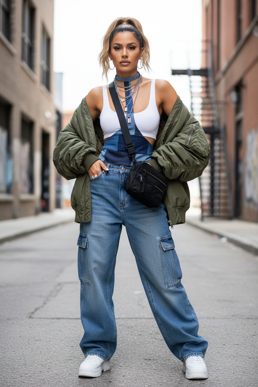 One-of-a-Kind Patchwork Denim Corset Top | Reworked Upcycled Denim Halter Corset | Women's Contemporary Streetwear Festival Night Out Statement Top | LMM Atelier