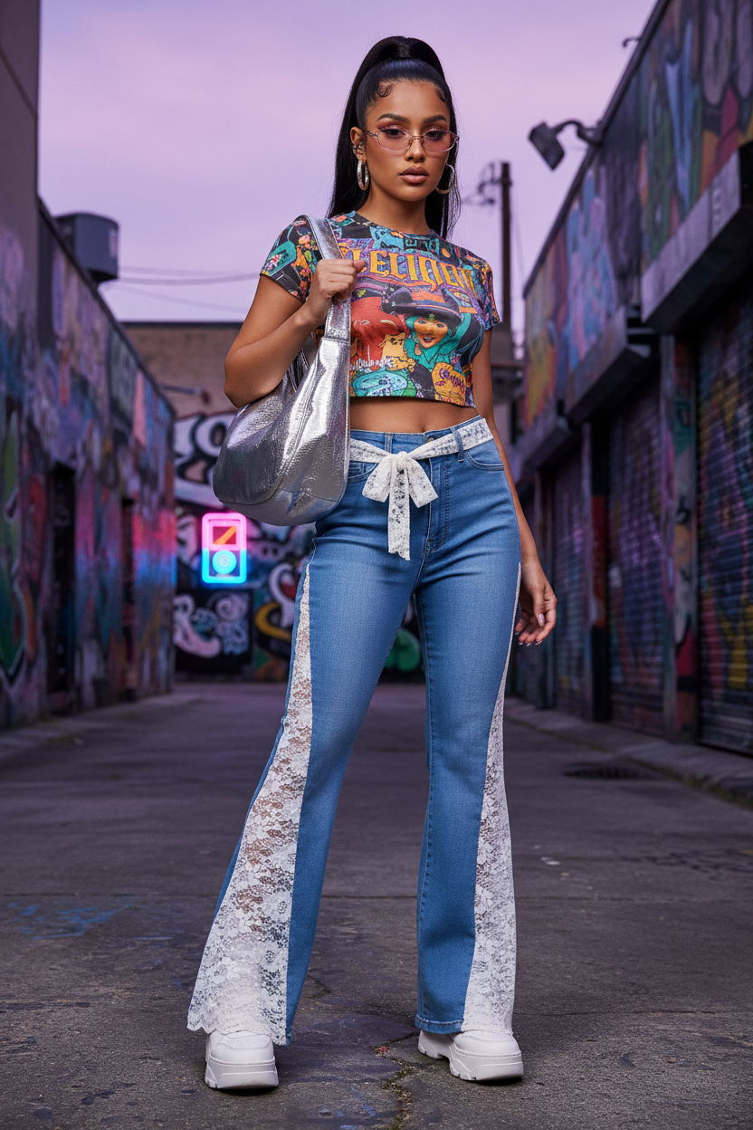 Y2K Baddie Early 2000s streetwear pop star energy - Upcycled Fashion Nova Jeans