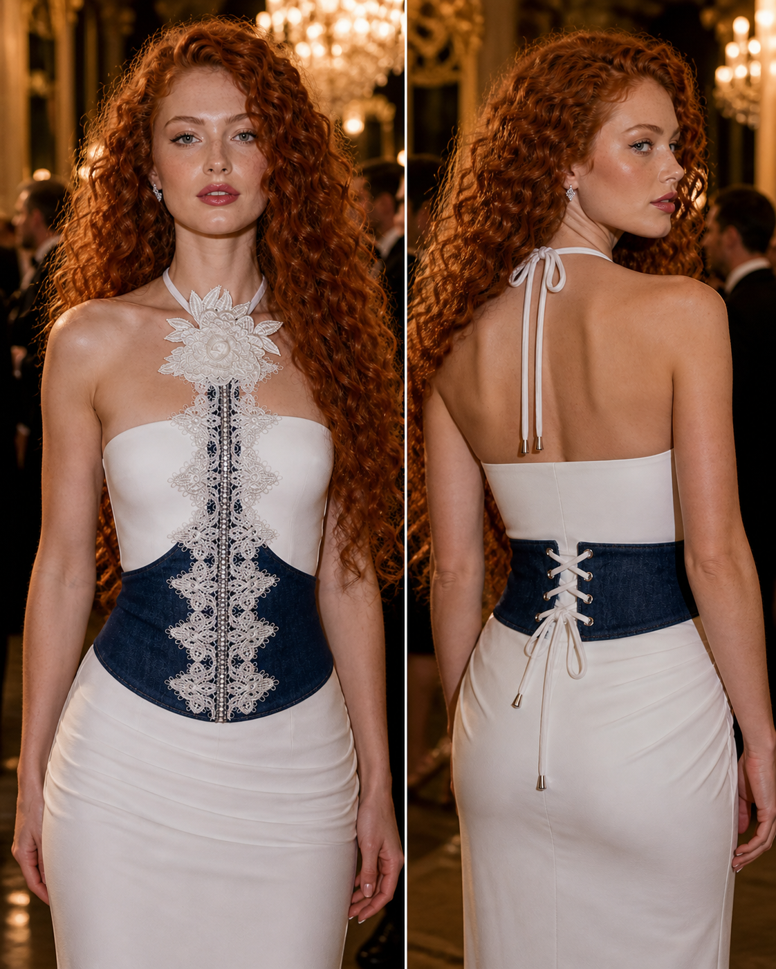 One-of-a-Kind Reworked Denim Couture Corset Belt | Embellished Lace Waist Cincher | Women's Contemporary, Night Out, Coquette, Whimsigoth, Festival Fashion | LMM Atelier Original