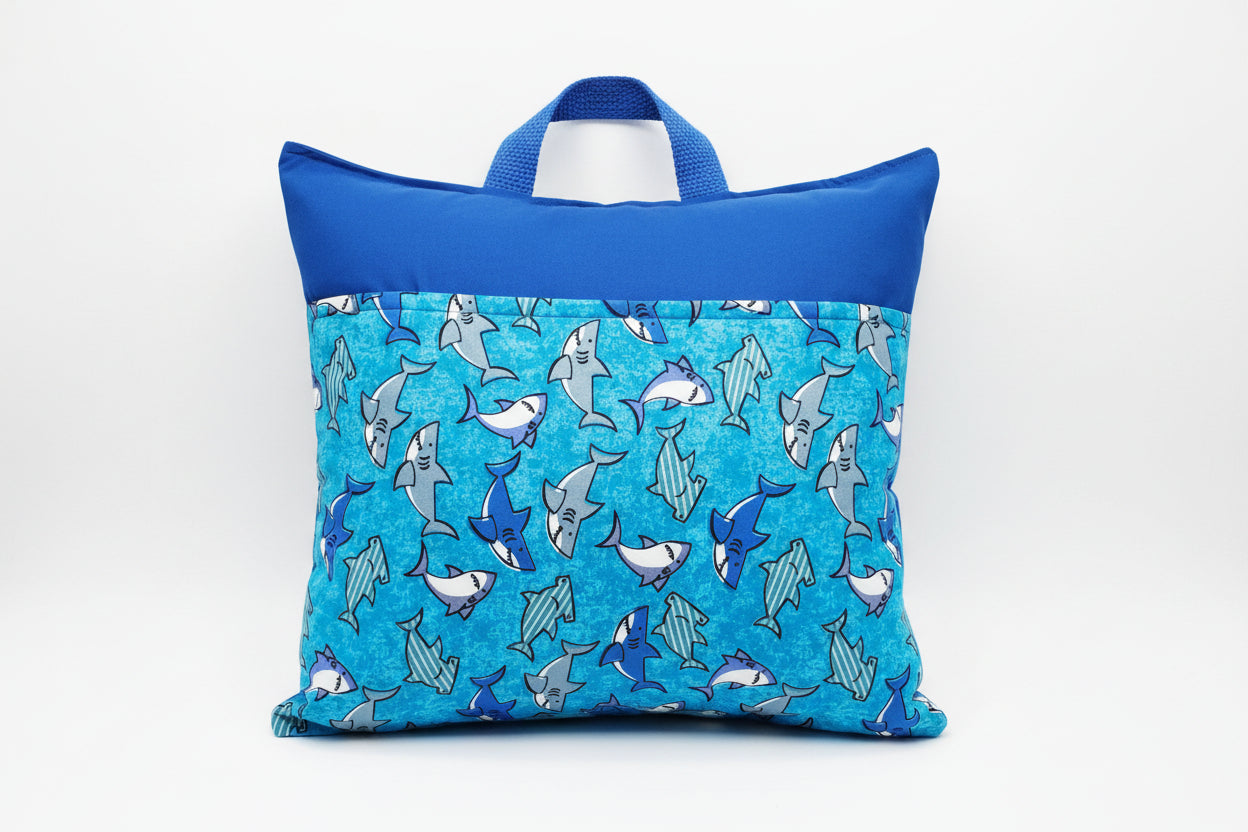 Blue Reef Shark Reading Pillow Cover | Handmade Book Pocket Pillow Cover | Pillow Cover Only 