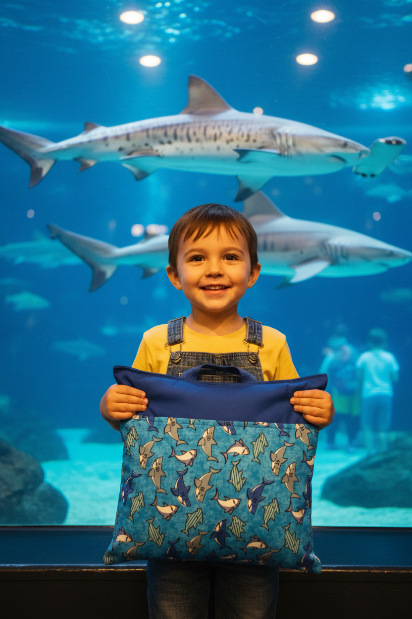 Blue Reef Shark Reading Pillow Cover | Handmade Book Pocket Pillow Cover | Pillow Cover Only 