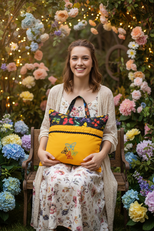 Butterfly Garden Reading Pillow Cover | Handmade Book Pillow with Pocket