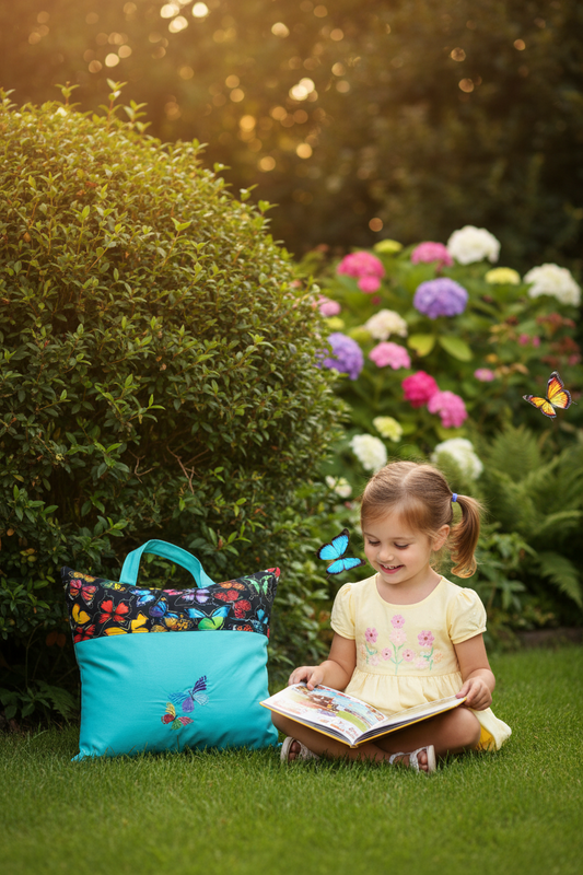 Butterfly Garden Reading Pillow Cover | Handmade Nature Book Pillow with Pocket