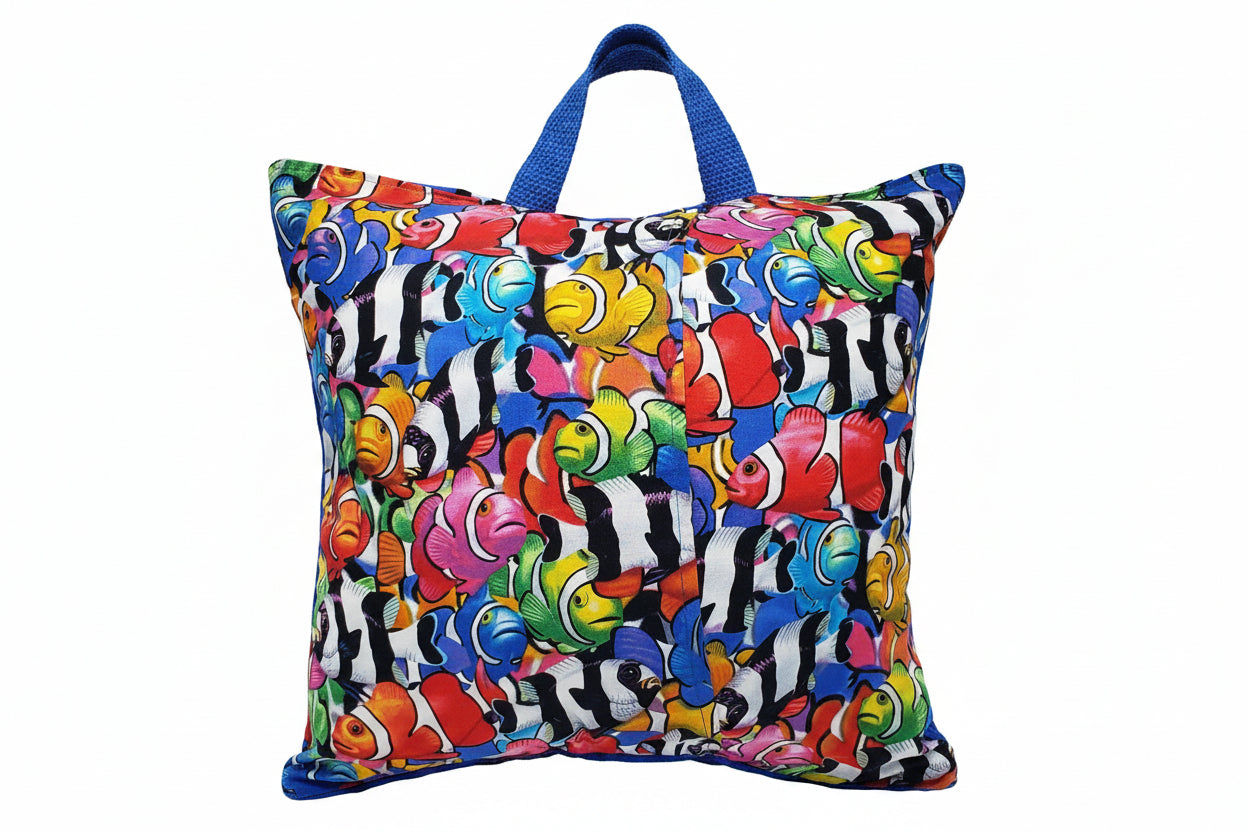 Color Splash Clownfish Reading Pillow Cover | Tropical Ocean Book Pillow with Pocket & Handle | Handmade by LMM Atelier