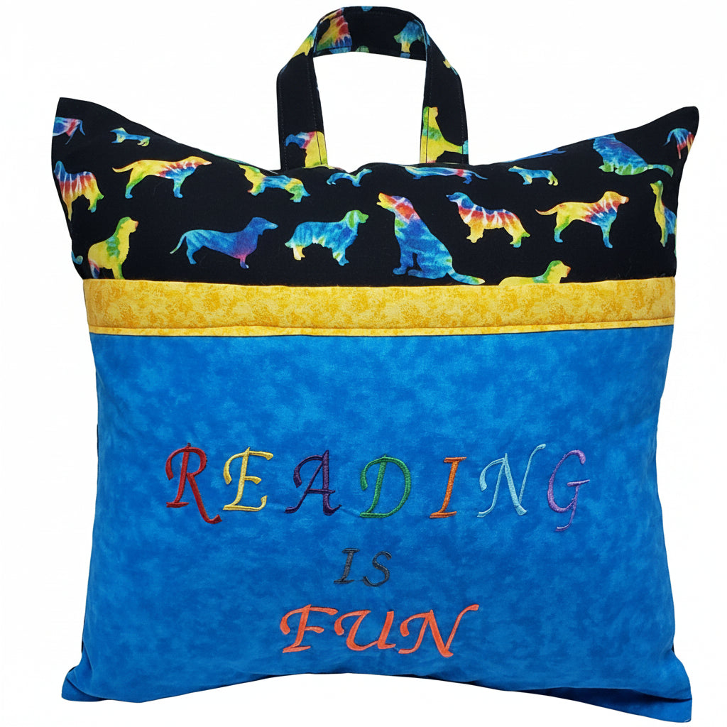 Colorful Canine Reading Pillow Cover | Handmade Book Pillow with Pocket