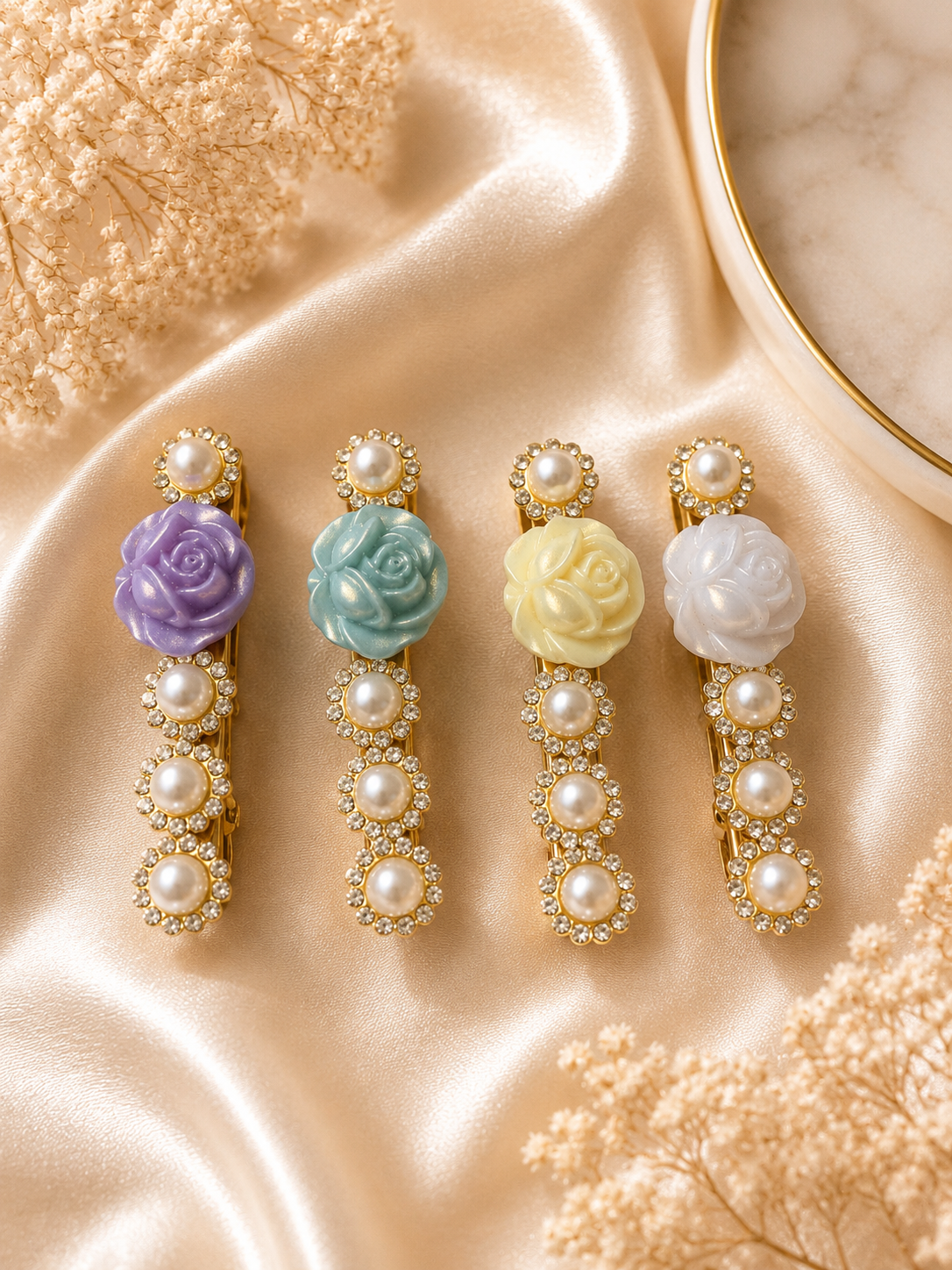 Pearl Rose Hair Clips