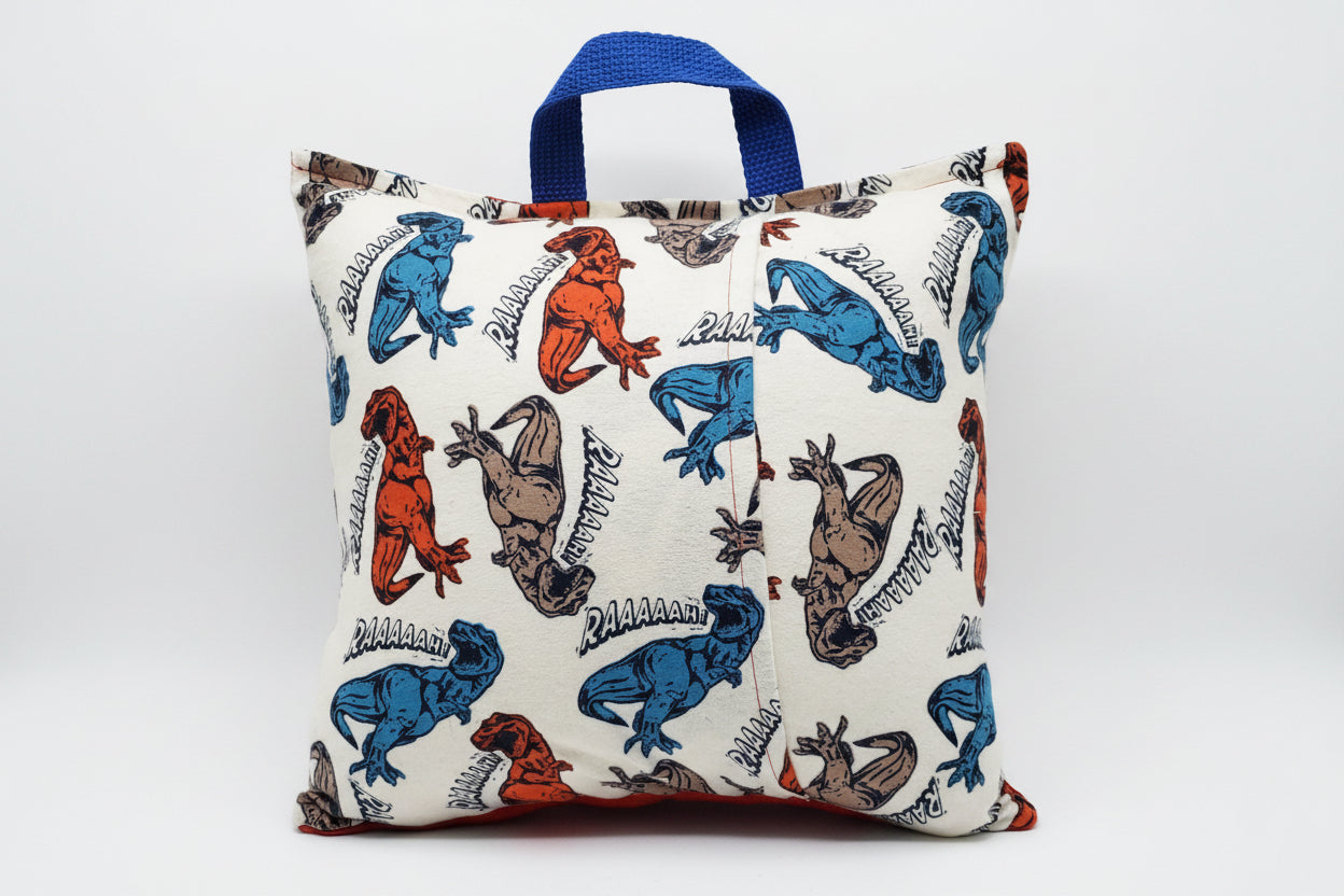 Dinosaur Reading Pillow Cover | Readers Make Leaders | Handmade Book Pocket Pillow Cover | Pillow Cover Only