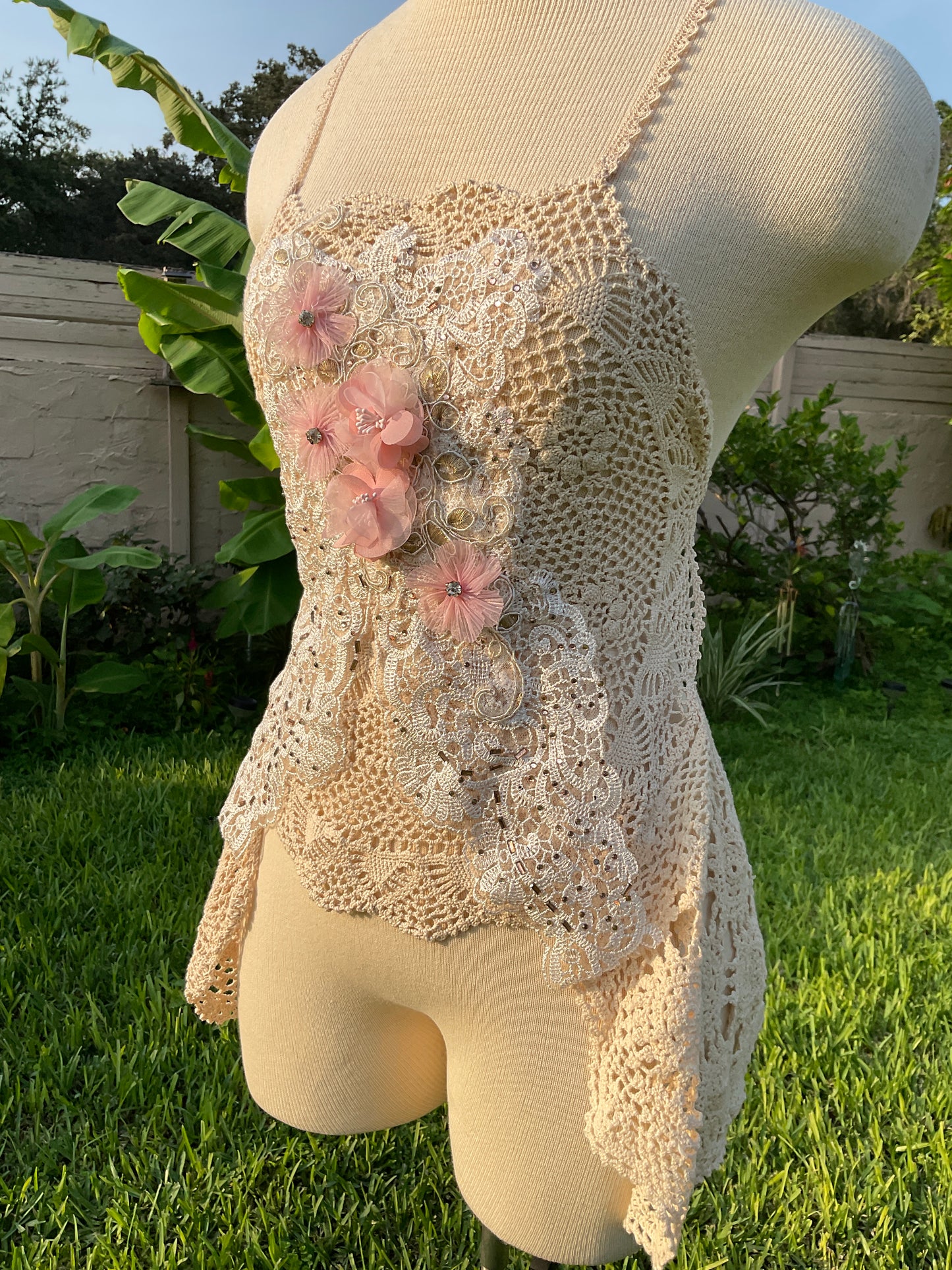 Elegant Lace Crochet Backless Top | Bohemian Contemporary Coquette Cottagecore