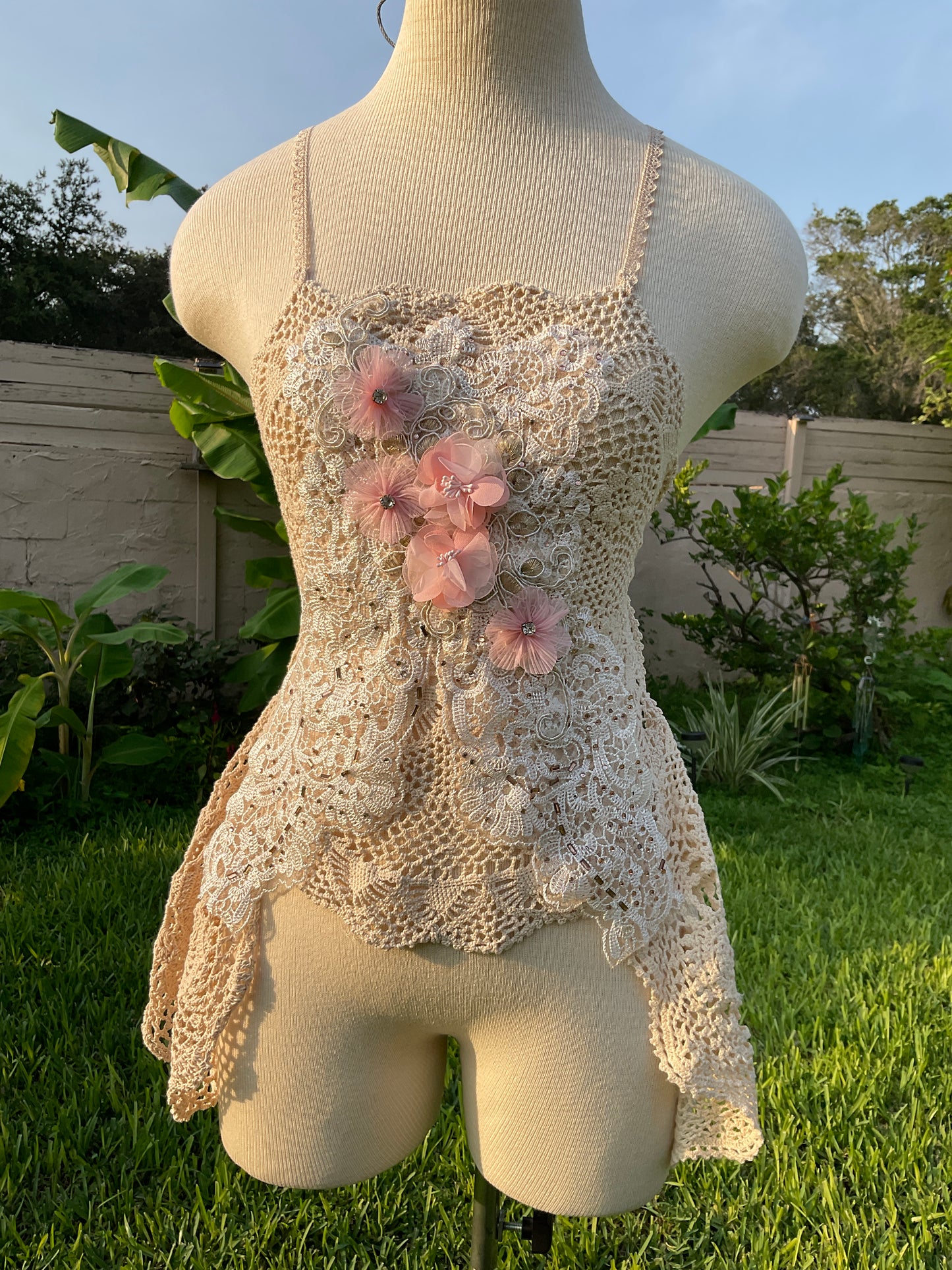 Elegant Lace Crochet Backless Top | Bohemian Contemporary Coquette Cottagecore