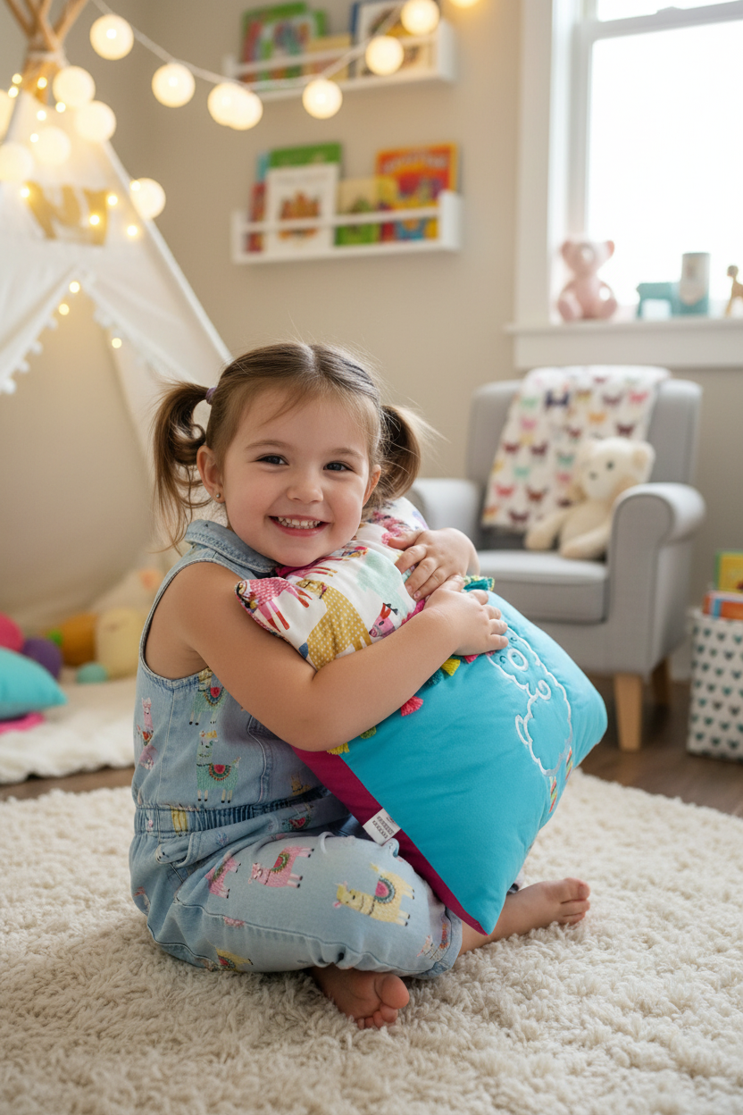 Boho Vibrant Llama Reading Pillow Cover | Handmade Kids Book Pillow with Tassel Trim & Pocket