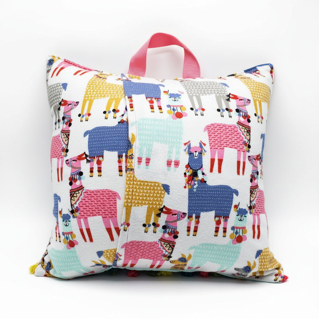 Floral Llama Reading Pillow Cover | Handmade Boho Kids Book Pillow with Tassel Trim