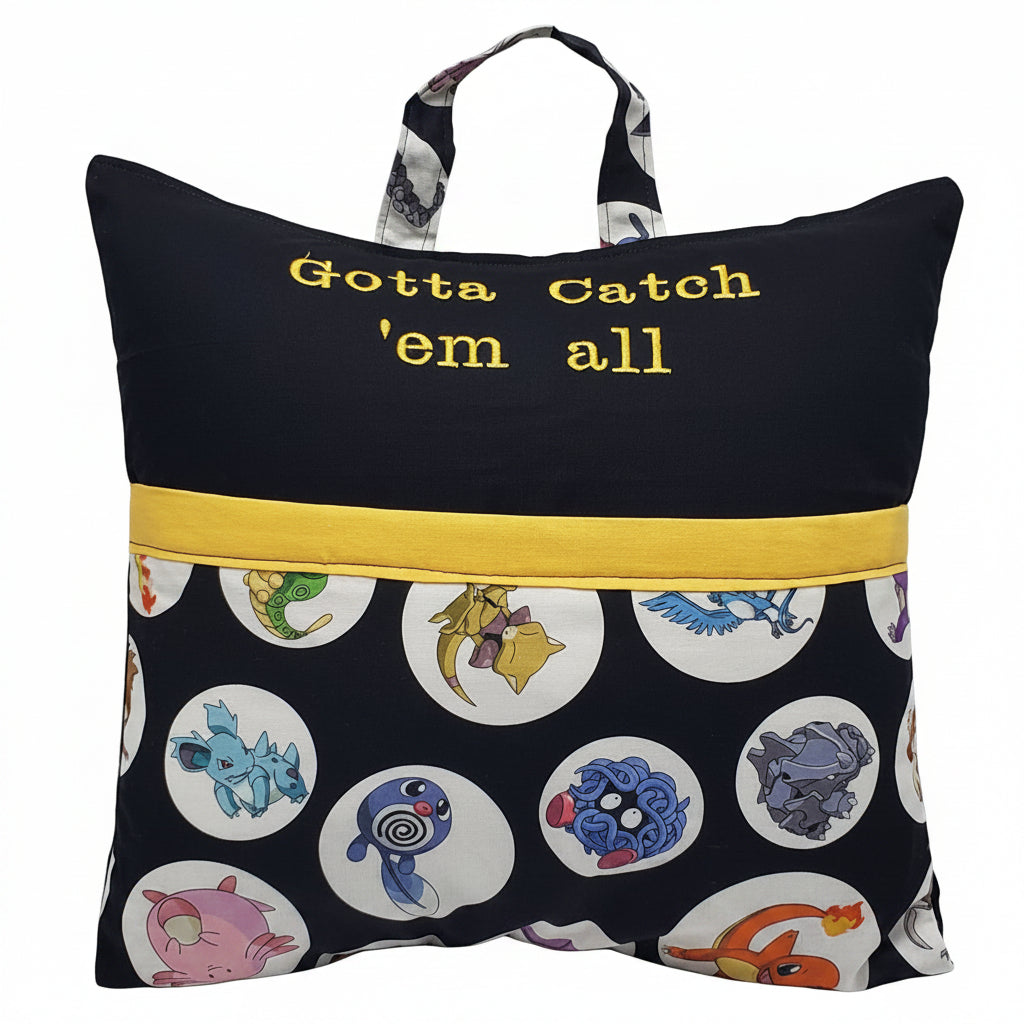 Gaming-Inspired Embroidered Reading Pillow Cover | Handmade Book Pocket | Pillow Cover Only