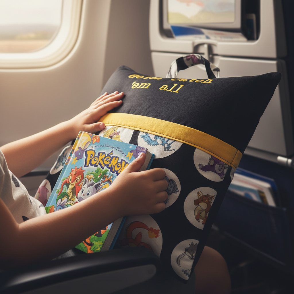 Gaming-Inspired Embroidered Reading Pillow Cover | Handmade Book Pocket | Pillow Cover Only