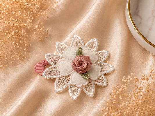 Fleur Blush Chantilly Embroidered Lace Hair Clip 