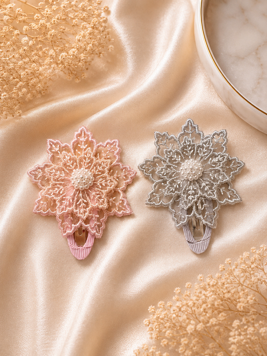 Gray and Pink Fleur Chantilly Hair Clip