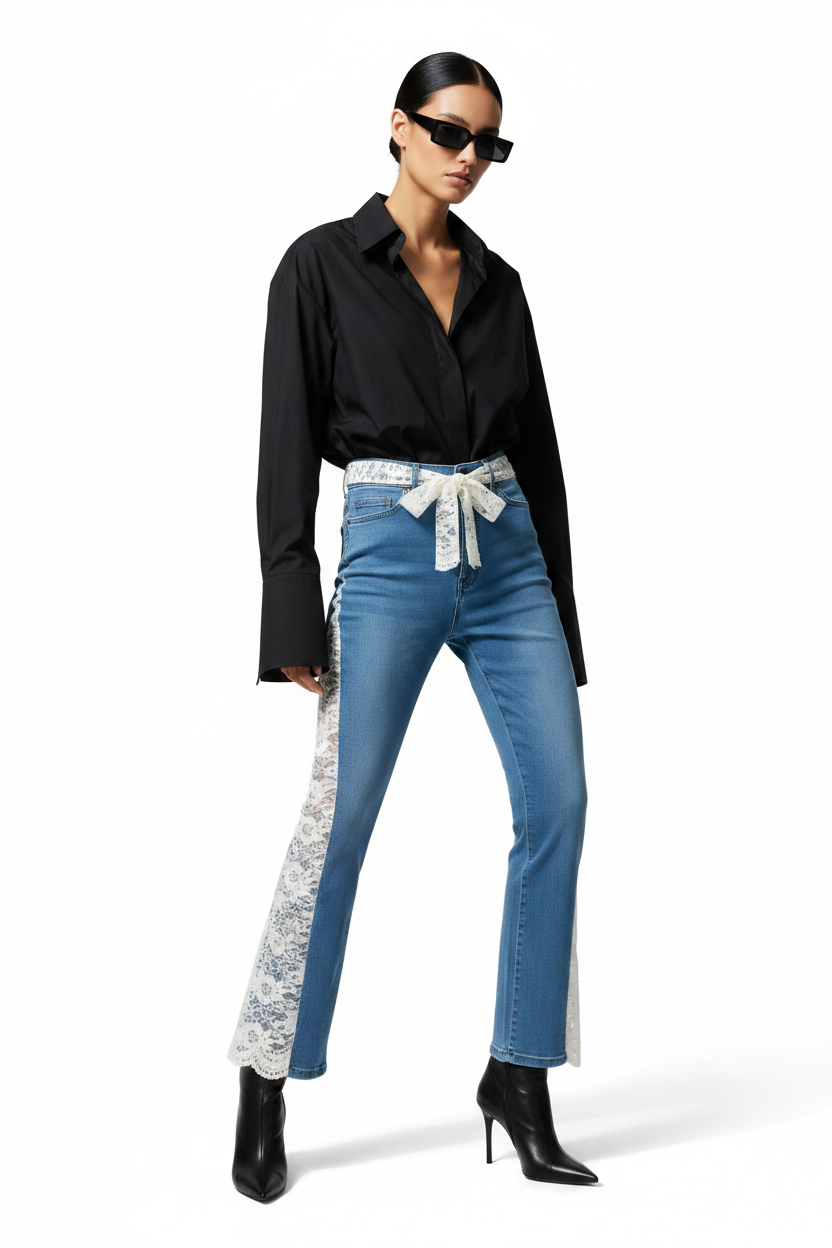 High-Fashion Minimalist Contrast Upcycled Fashion Nova Lace Jeans