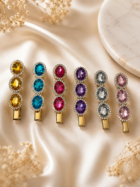3 Stone Rhinestone Hair Clips