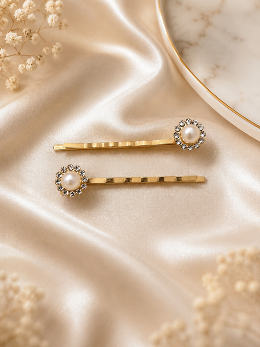 Pearl Rhinestone Hair Clips