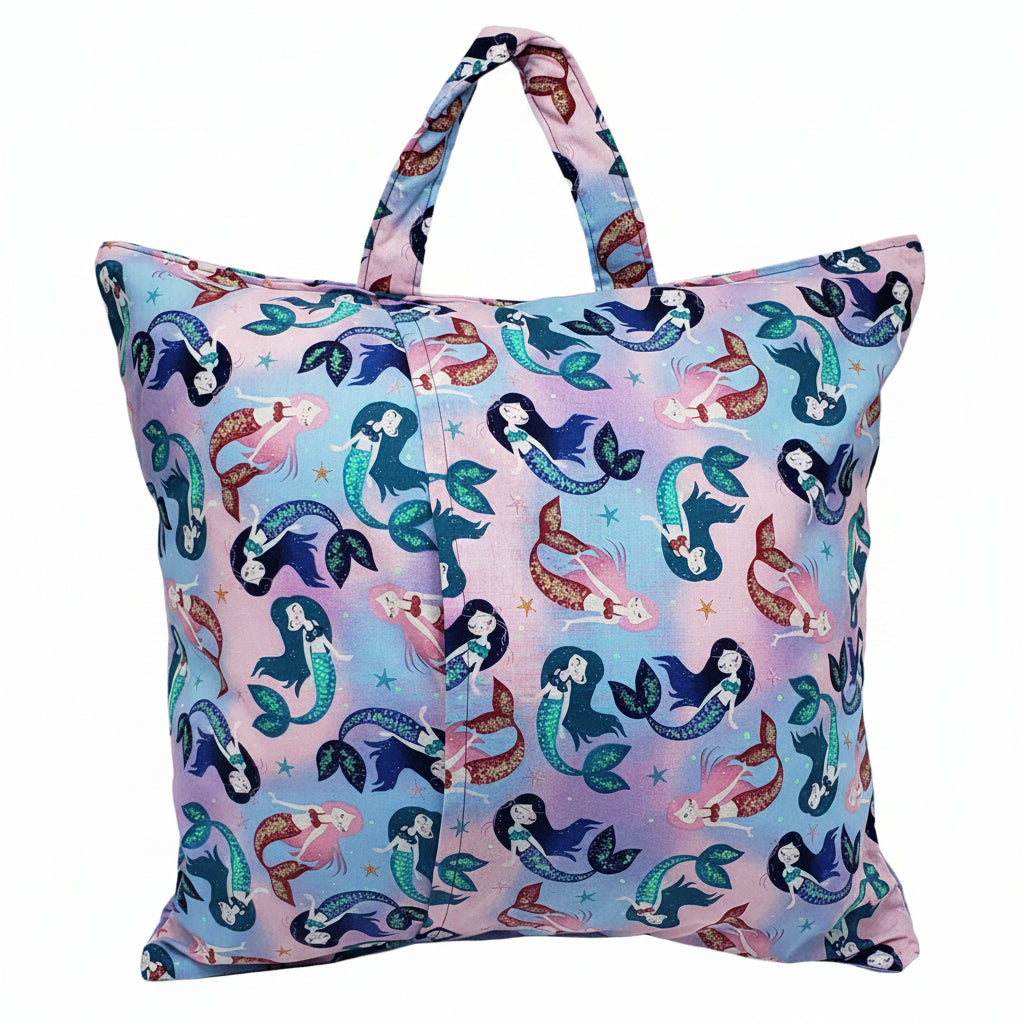 Mermaid Reading Pillow Cover | Handmade Ocean Book Pillow with Pocket & Carry Handle