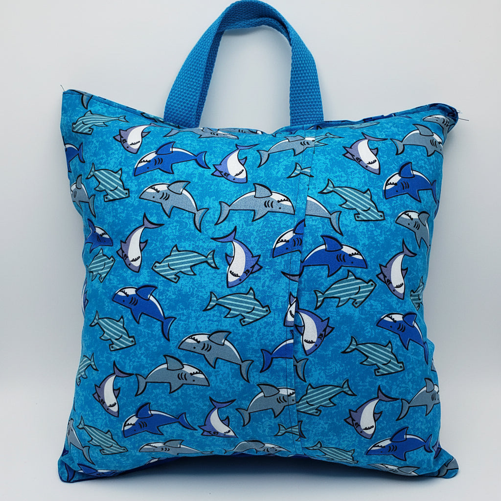Ocean Current Shark Reading Pillow Cover | Handmade Book Pocket Pillow Cover | Pillow Cover Only 