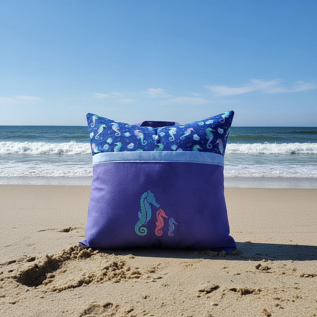 Ocean Dreams Seahorse Reading Pillow Cover | Coastal Book Pillow with Pocket & Handle | Marine Life Reading Cushion | Handmade by LMM Atelier