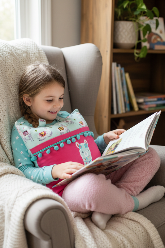 Pom Pom Llama Reading Pillow Cover | Handmade Kids Book Pillow with Pom Pom Trim & Pocket