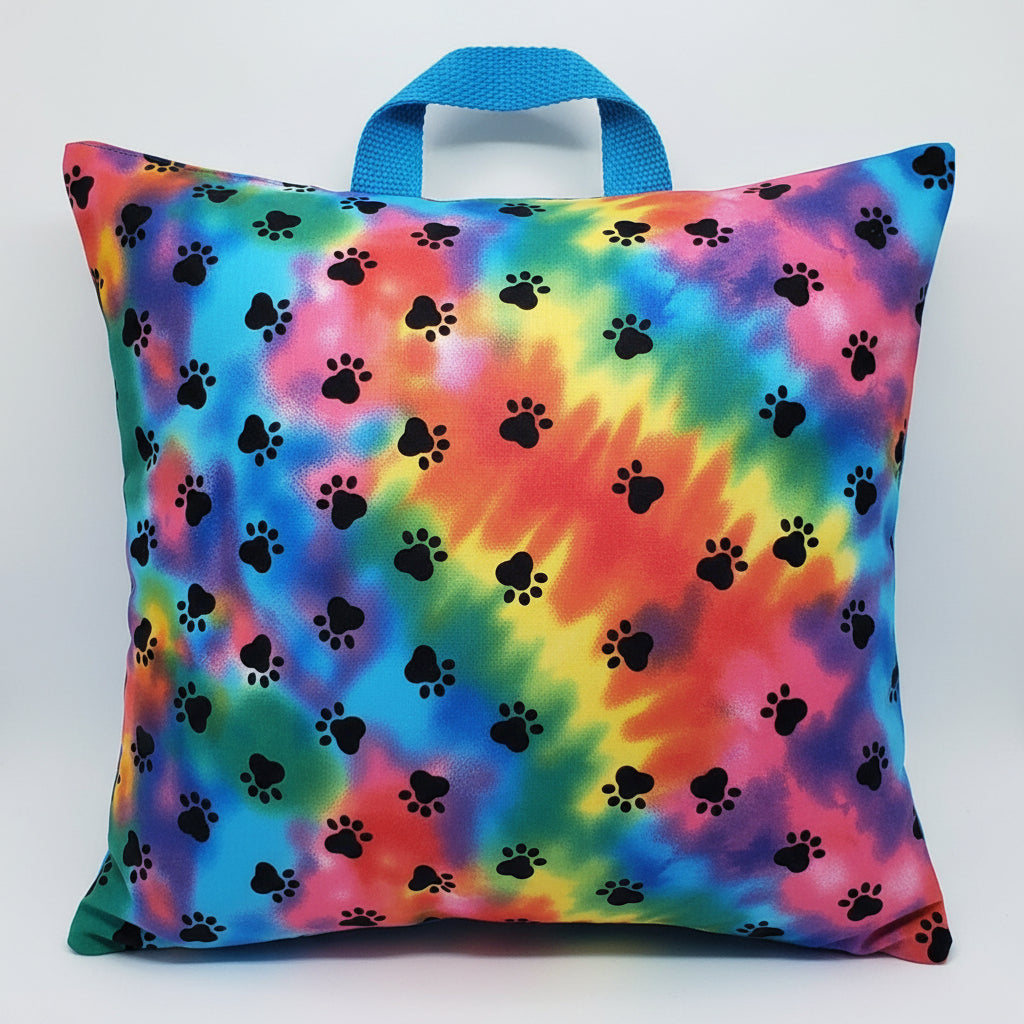 Rainbow Paw Adventure Reading Pillow Cover | Dog Lover Book Pillow with Pocket & Handle | Travel Reading Cushion for Kids & Adults | Handmade by LMM Atelier