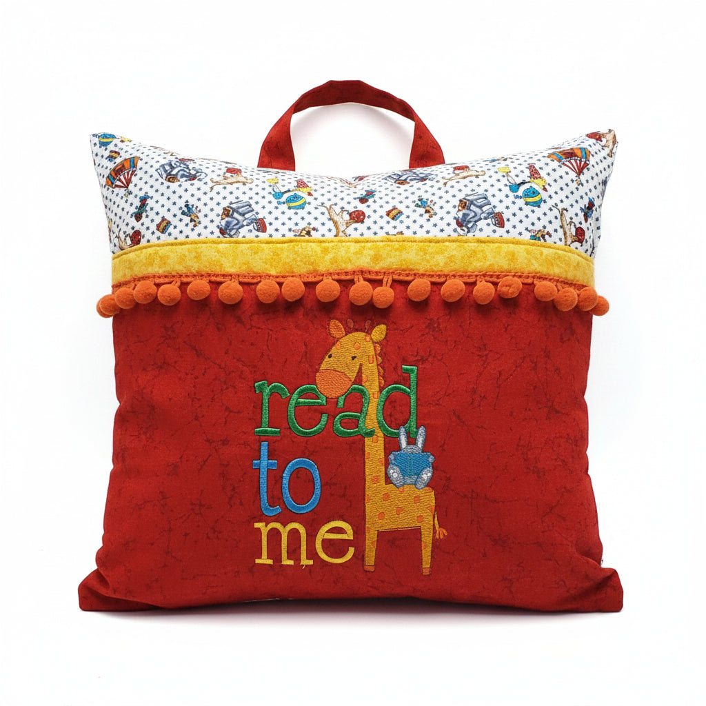 Read With Me Giraffe Reading Pillow Cover | Safari Book Pillow with Pocket & Handle | Handmade by LMM Atelier