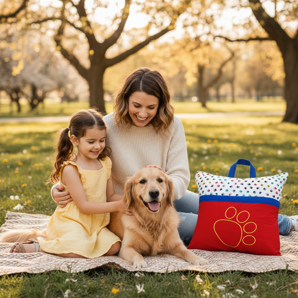 Ruby Paw Reading Pillow Cover | Dog Lover Book Pillow with Pocket & Handle | Handmade by LMM Atelier
