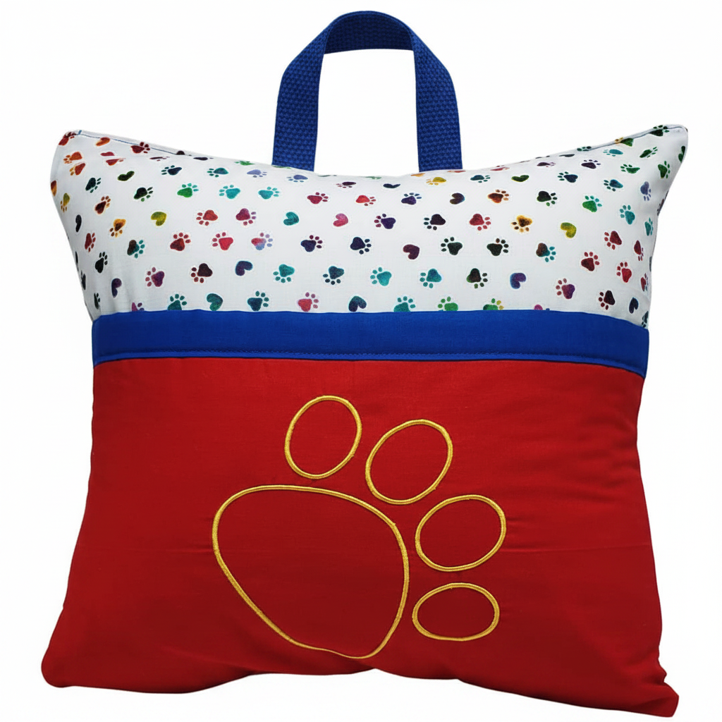Ruby Paw Reading Pillow Cover | Dog Lover Book Pillow with Pocket & Handle | Handmade by LMM Atelier