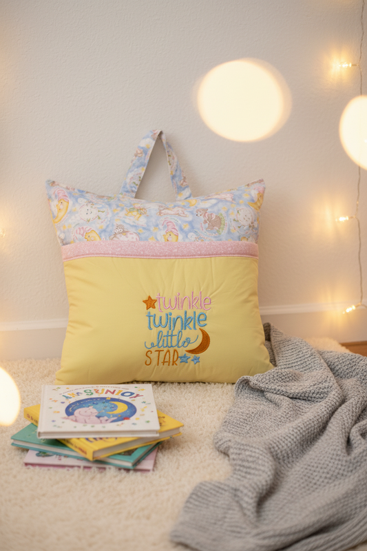 Twinkle Twinkle Little Star Reading Pillow Cover | Handmade Nursery Book Pillow with Pocket & Handle