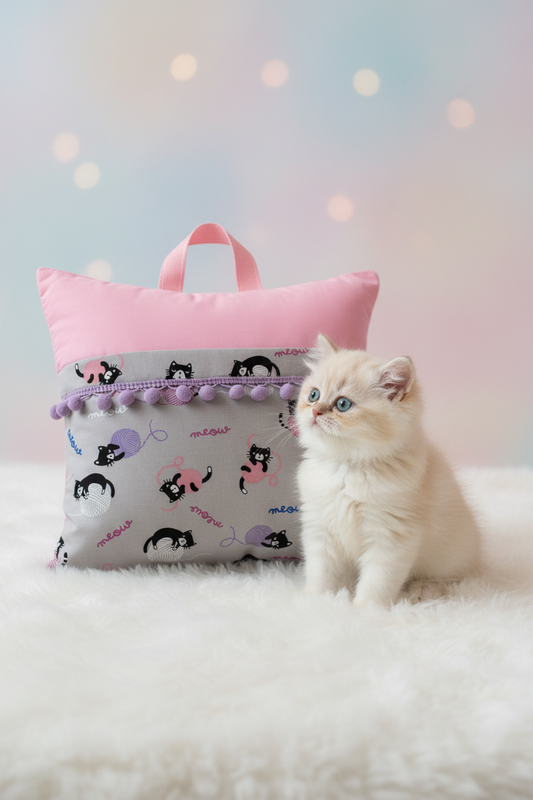Whiskers & Wonder Reading Pillow Cover | Handmade Kitty Book Pillow with Storage Pocket